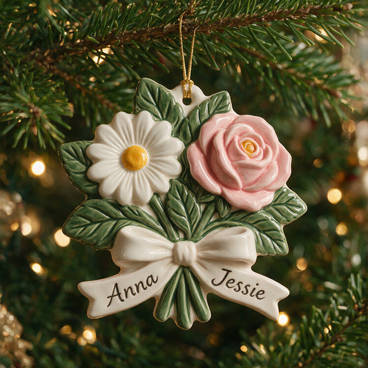 Birth Flowers Besties - Personalized Bestie Custom Shape Ceramic Ornament