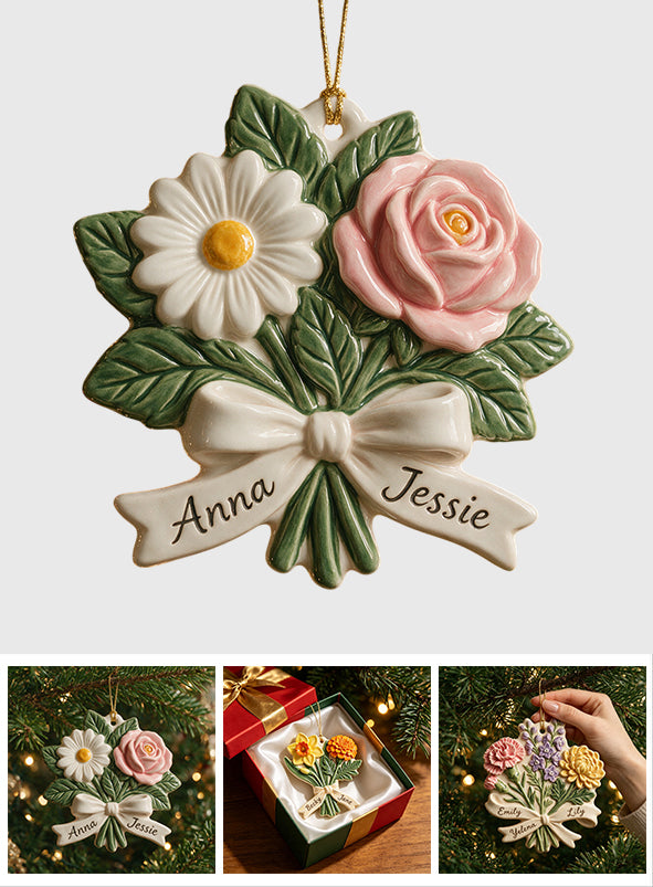 Birth Flowers Besties - Personalized Bestie Custom Shape Ceramic Ornament