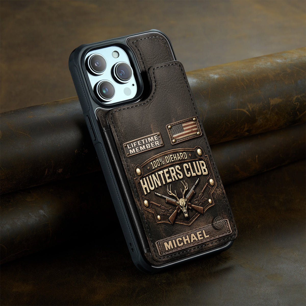 Die Hard Hunter Club - Étui portefeuille de téléphone personnalisé sur le thème de la chasse, entièrement imprimé