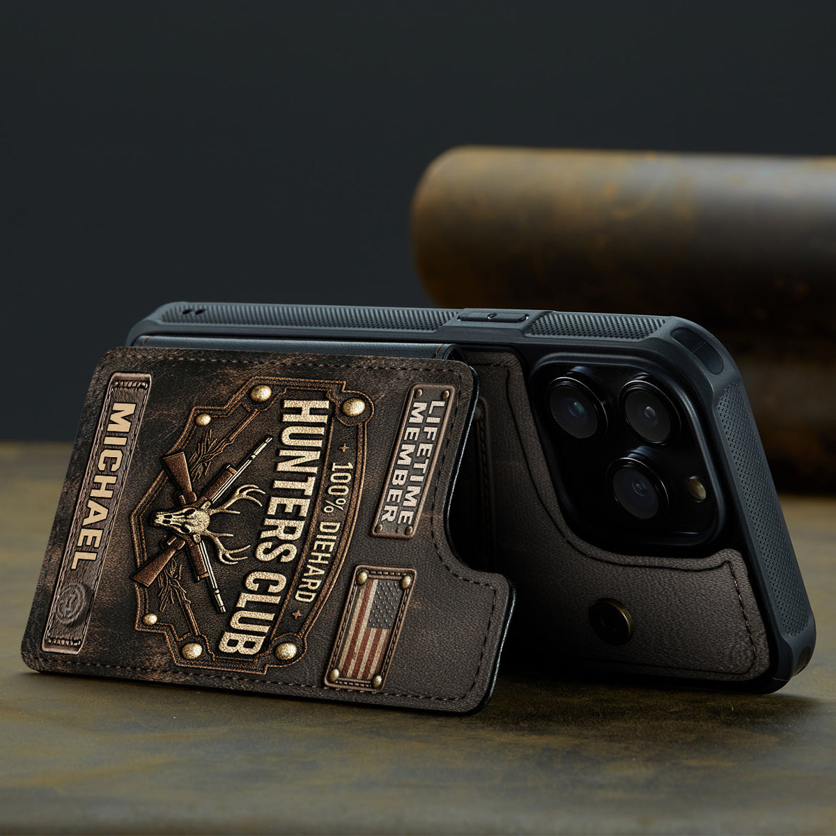 Die Hard Hunter Club - Étui portefeuille de téléphone personnalisé sur le thème de la chasse, entièrement imprimé