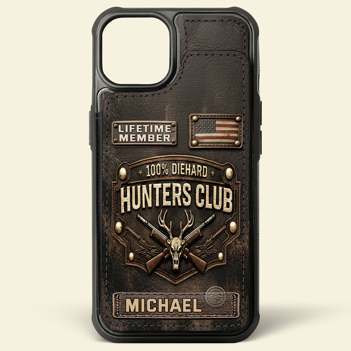 Die Hard Hunter Club - Étui portefeuille de téléphone personnalisé sur le thème de la chasse, entièrement imprimé