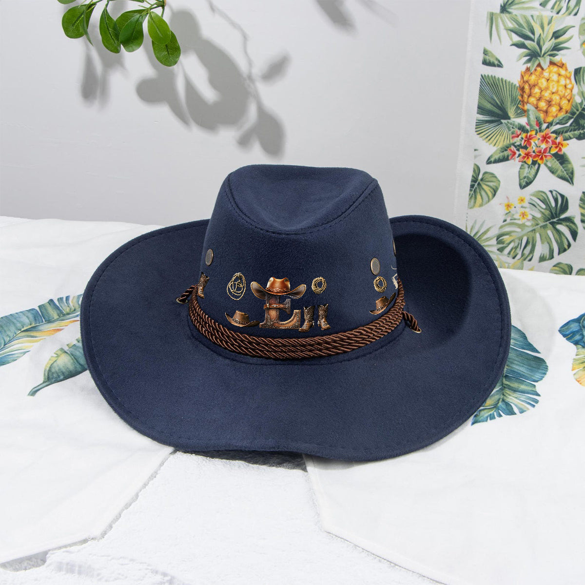 Chapeau de cowboy à large bord personnalisé avec initiale style western - Chapeau de cowboy à large bord pour cowgirl