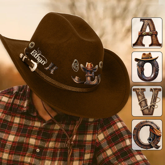 Chapeau de cowboy à large bord personnalisé avec initiale style western - Chapeau de cowboy à large bord pour cowgirl