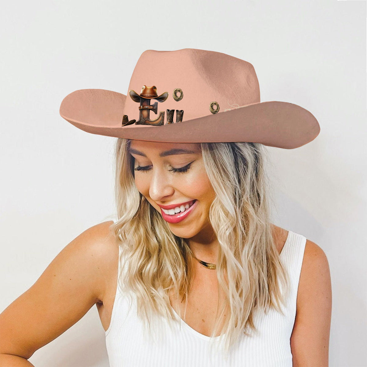 Chapeau de cowboy à large bord personnalisé avec initiale style western - Chapeau de cowboy à large bord pour cowgirl