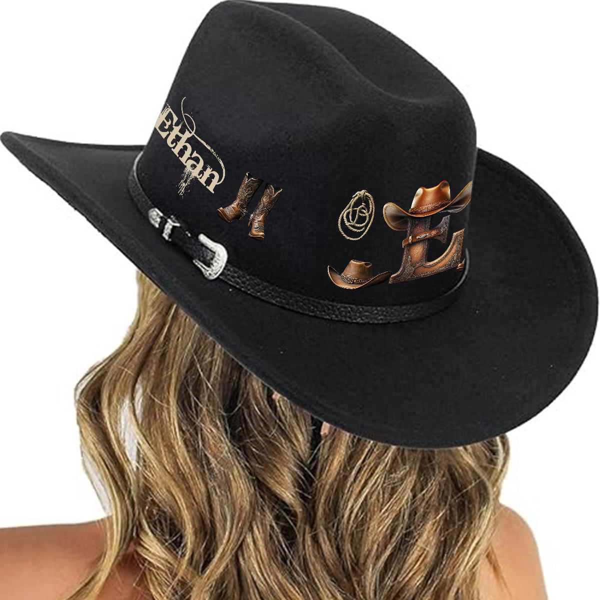 Chapeau de cowboy à large bord personnalisé avec initiale style western - Chapeau de cowboy à large bord pour cowgirl