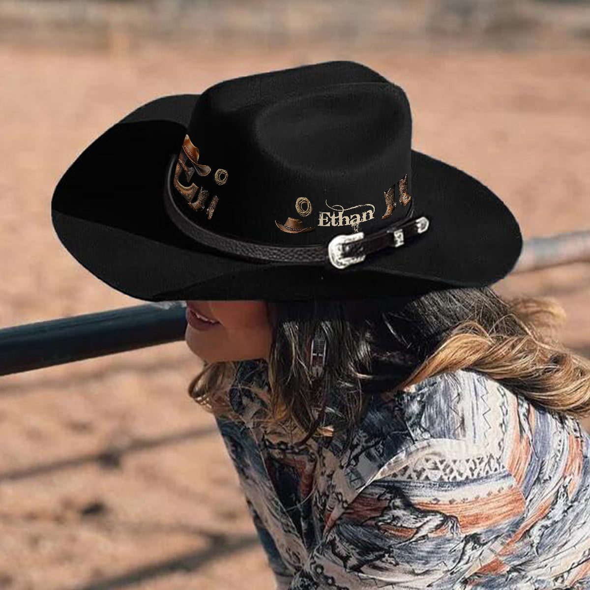 Chapeau de cowboy à large bord personnalisé avec initiale style western - Chapeau de cowboy à large bord pour cowgirl