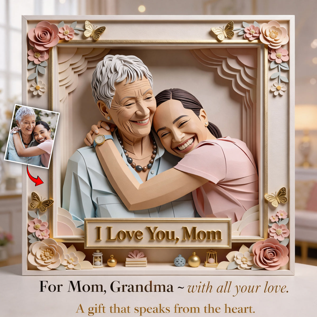 J'aime maman, j'aime grand-mère - Plaque acrylique personnalisée « Maman » en forme de carte de naissance