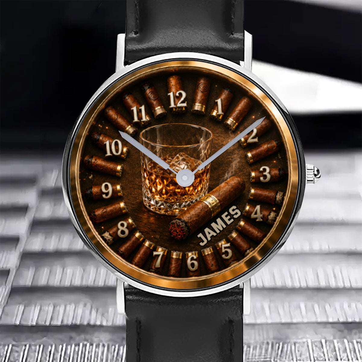 Whiskey et Cigare, Cadeau pour Hommes - Montre à Main Personnalisée