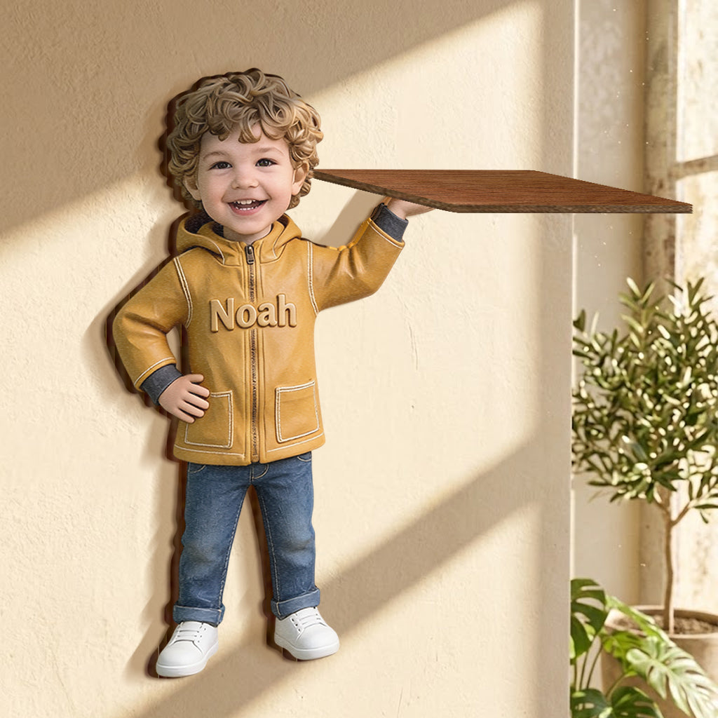 Little Helper Wall Decor - Personalized Kid Wooden Floating Shelf