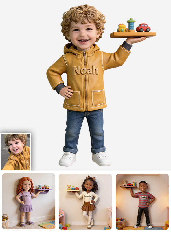Little Helper Wall Decor - Personalized Kid Wooden Floating Shelf