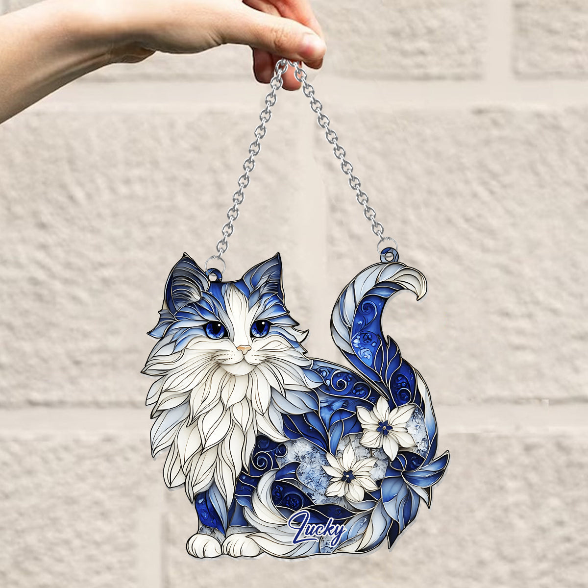 Cute Cat - Personalized Cat Window Hanging Suncatcher Ornament