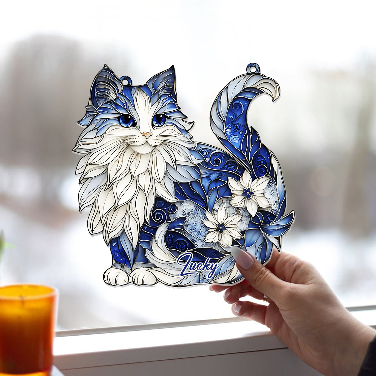 Cute Cat - Personalized Cat Window Hanging Suncatcher Ornament