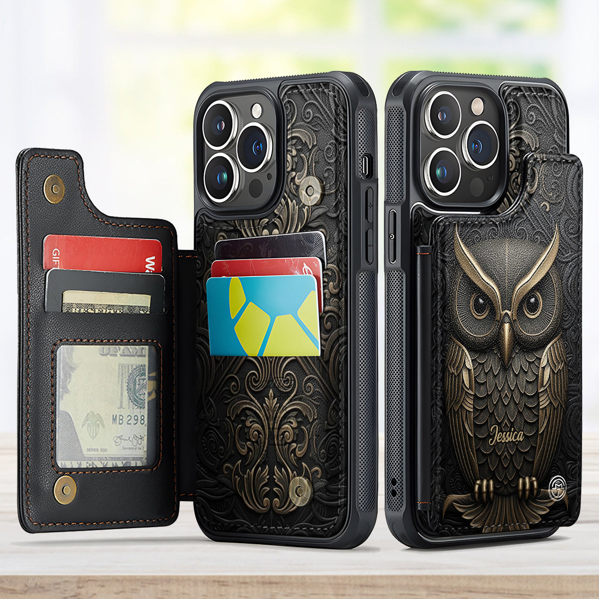 Étui portefeuille pour téléphone hibou personnalisé et imprimé avec élégance - Chouette magnifique