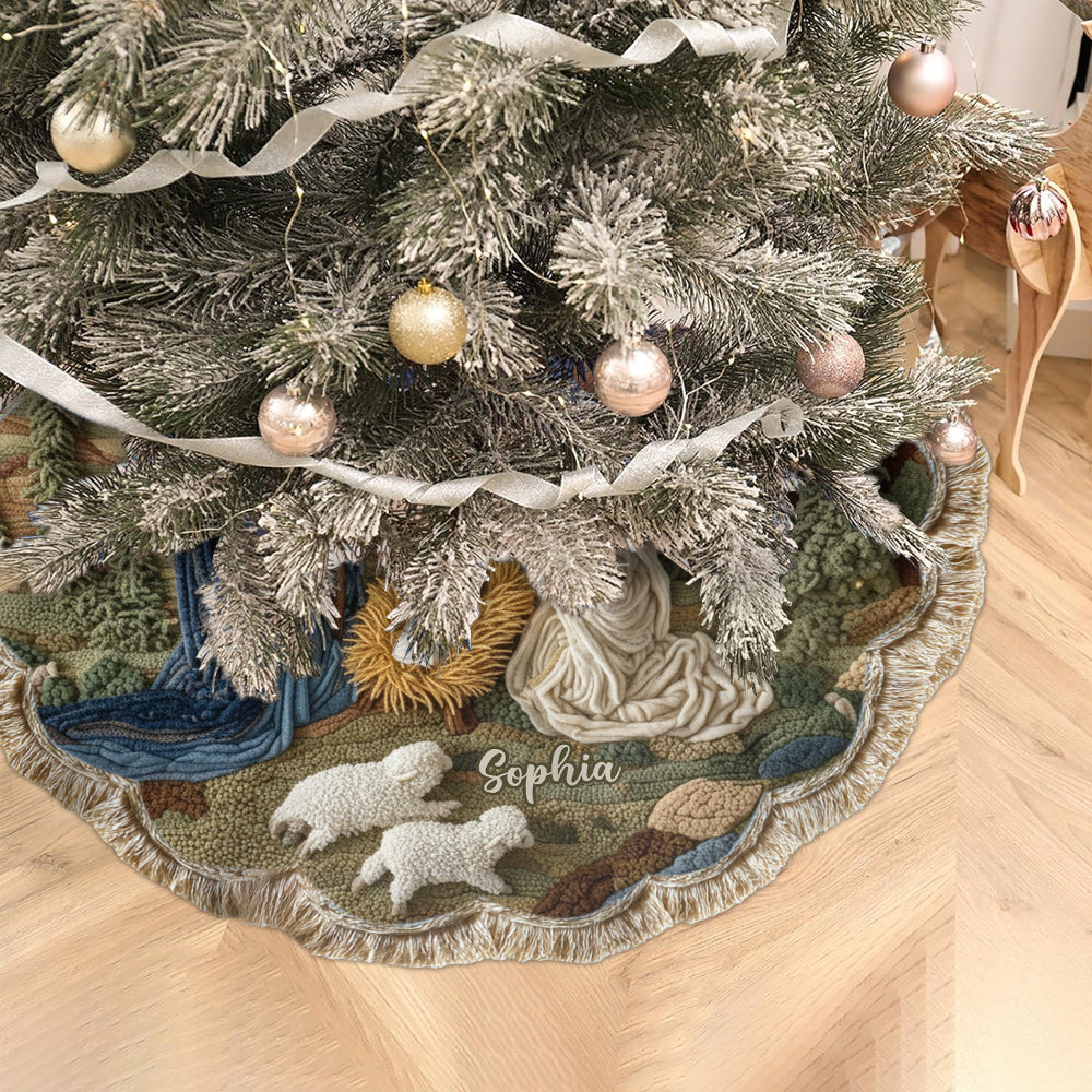 Moment de la Nativité - Jupe de sapin personnalisée à motif chrétien