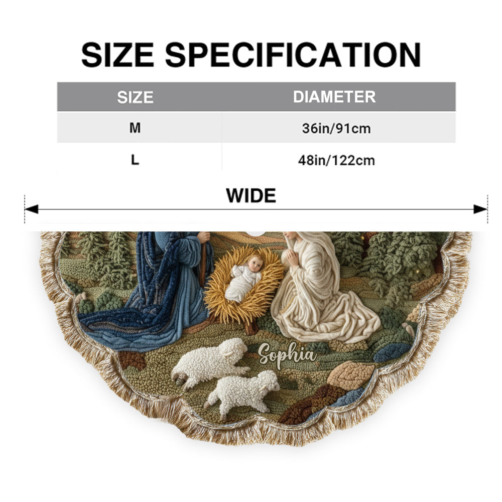 Moment de la Nativité - Jupe de sapin personnalisée à motif chrétien