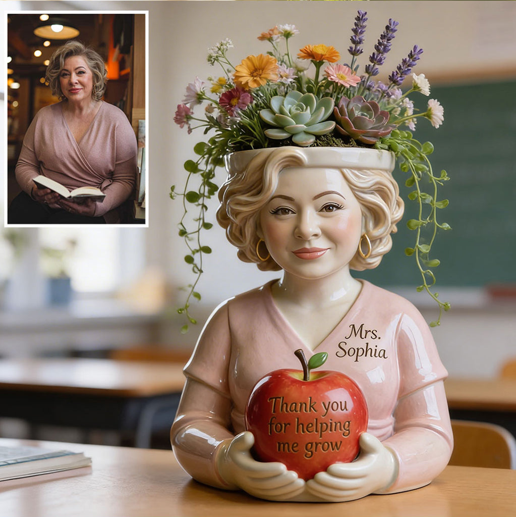 Custom Any Photo Thank You For Helping Me Grow - Personalized Teacher Acrylic Pot