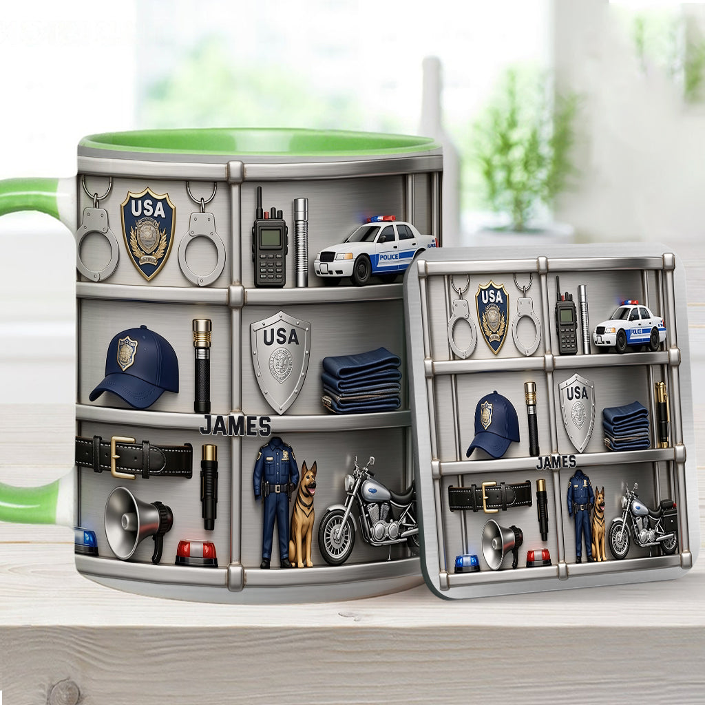 Servir et protéger - Mug et sous-verre personnalisés « Officier de police »