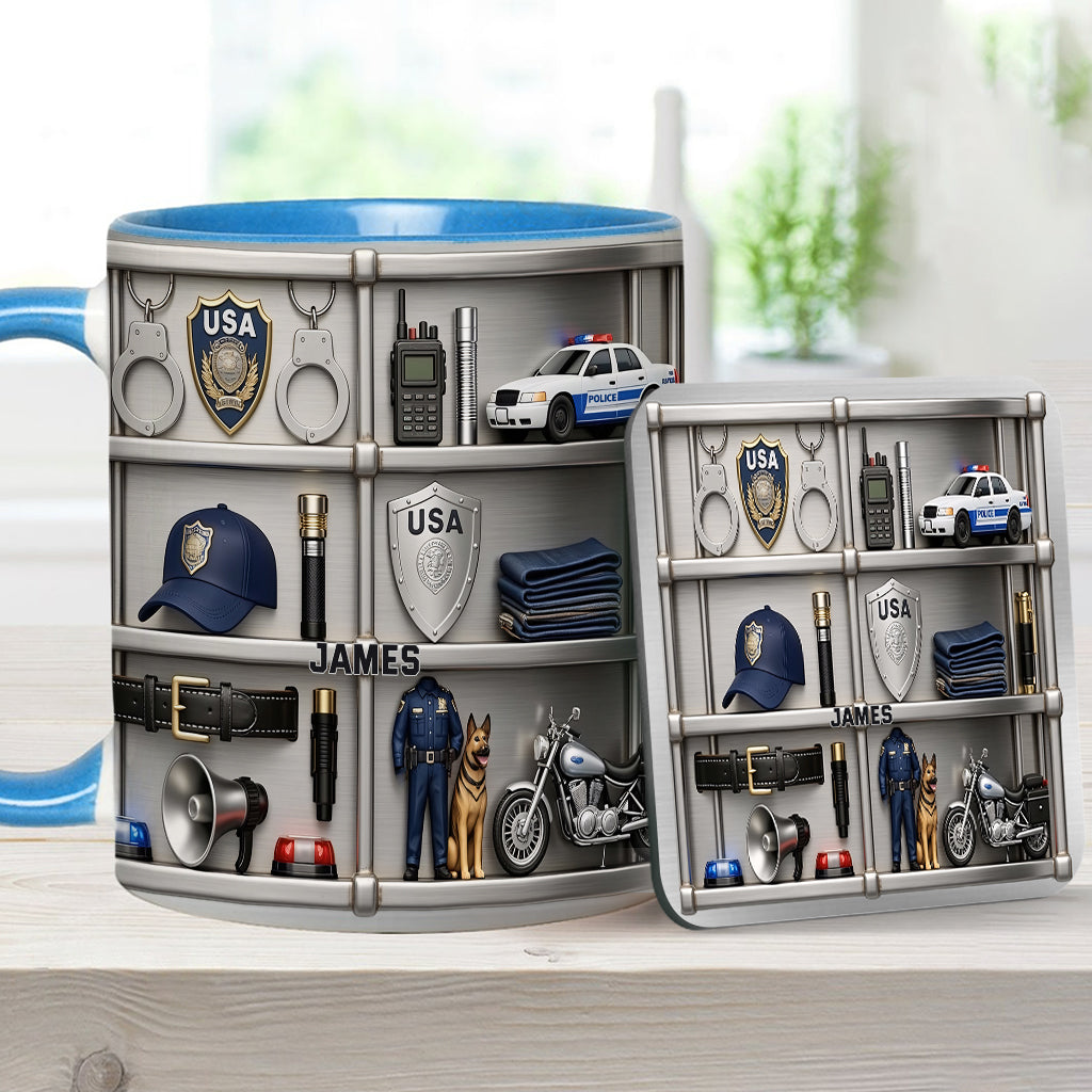 Servir et protéger - Mug et sous-verre personnalisés « Officier de police »