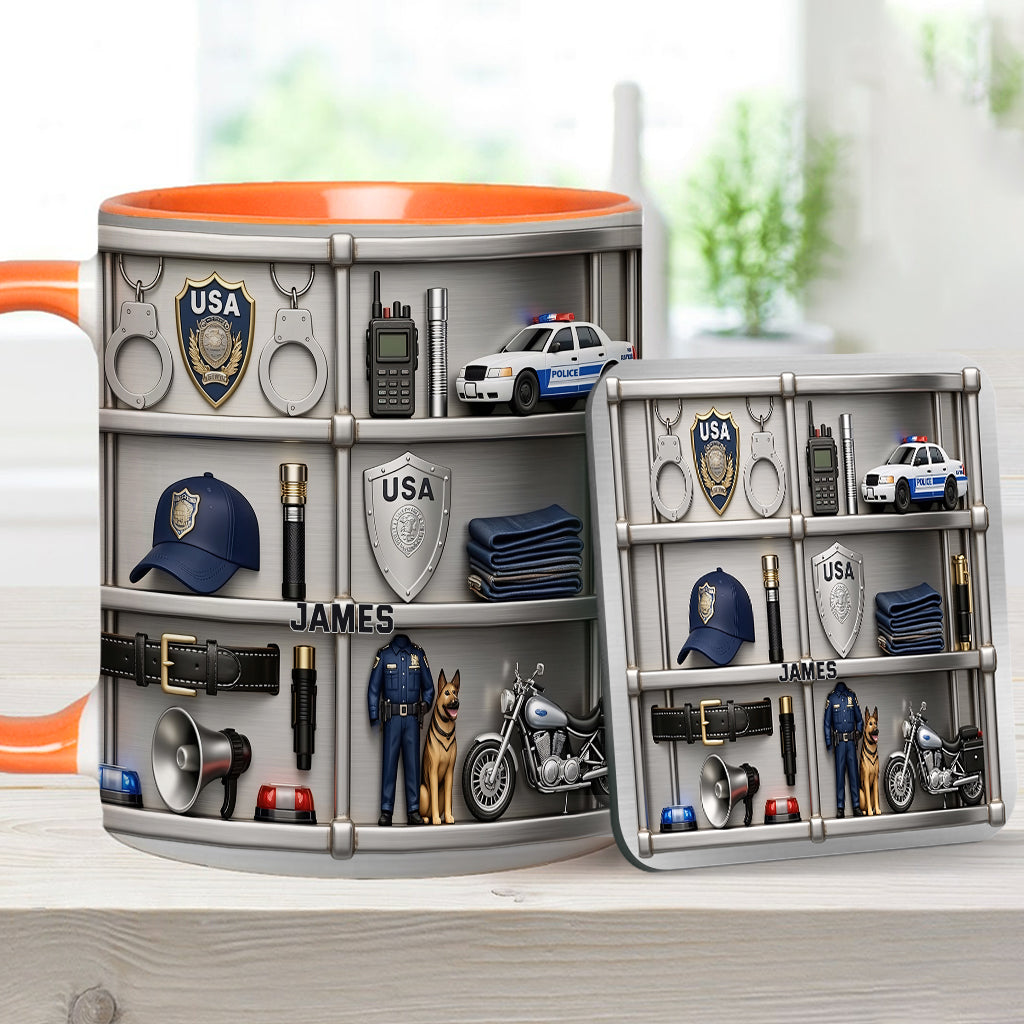 Servir et protéger - Mug et sous-verre personnalisés « Officier de police »