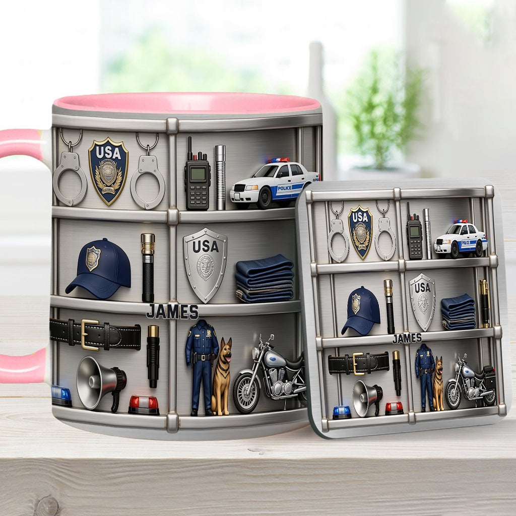 Servir et protéger - Mug et sous-verre personnalisés « Officier de police »