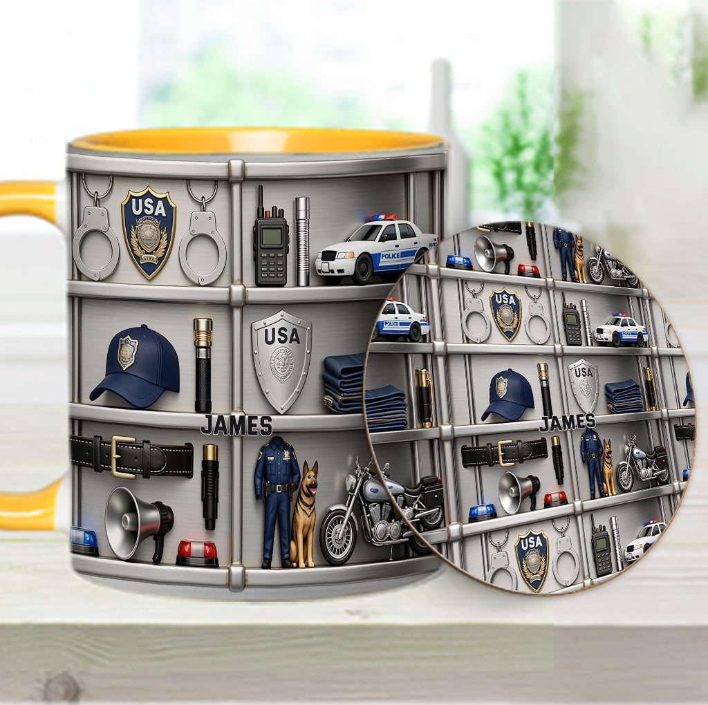 Servir et protéger - Mug et sous-verre personnalisés « Officier de police »