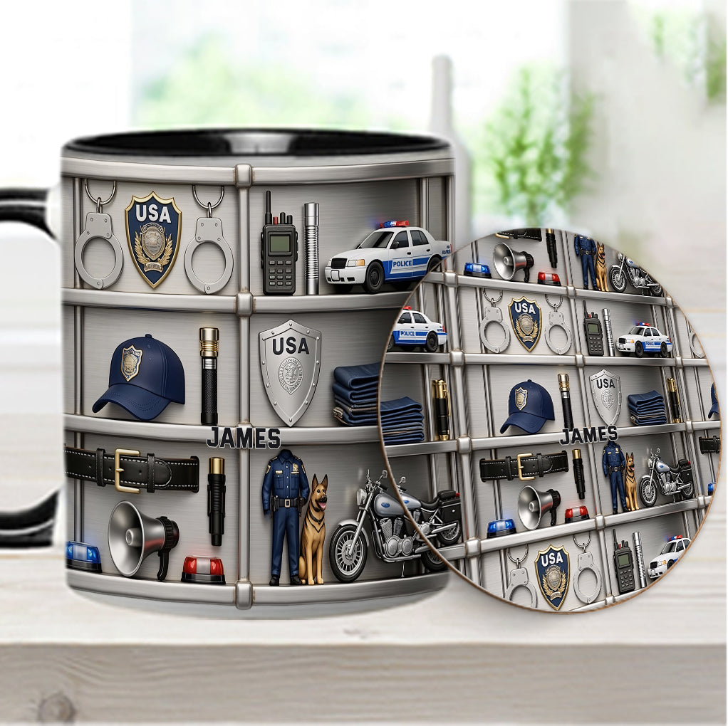 Servir et protéger - Mug et sous-verre personnalisés « Officier de police »