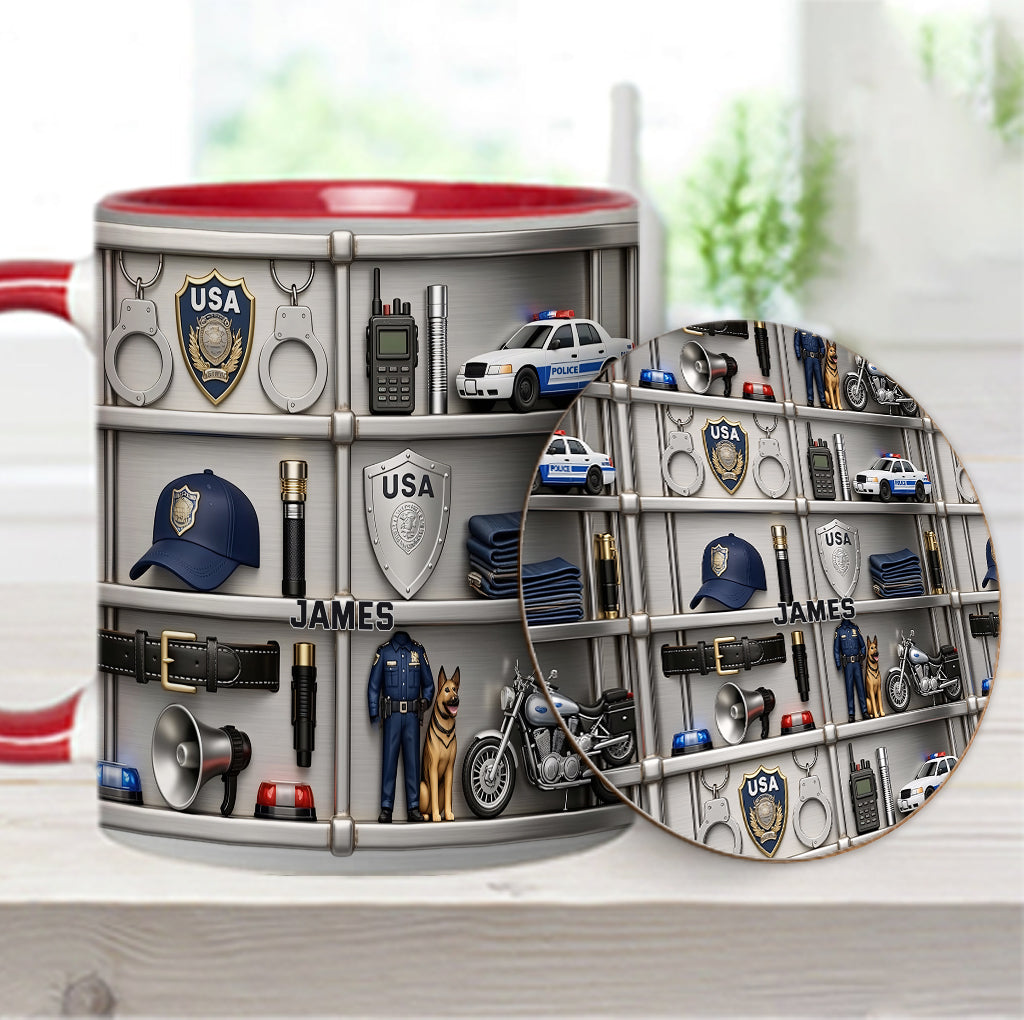 Servir et protéger - Mug et sous-verre personnalisés « Officier de police »