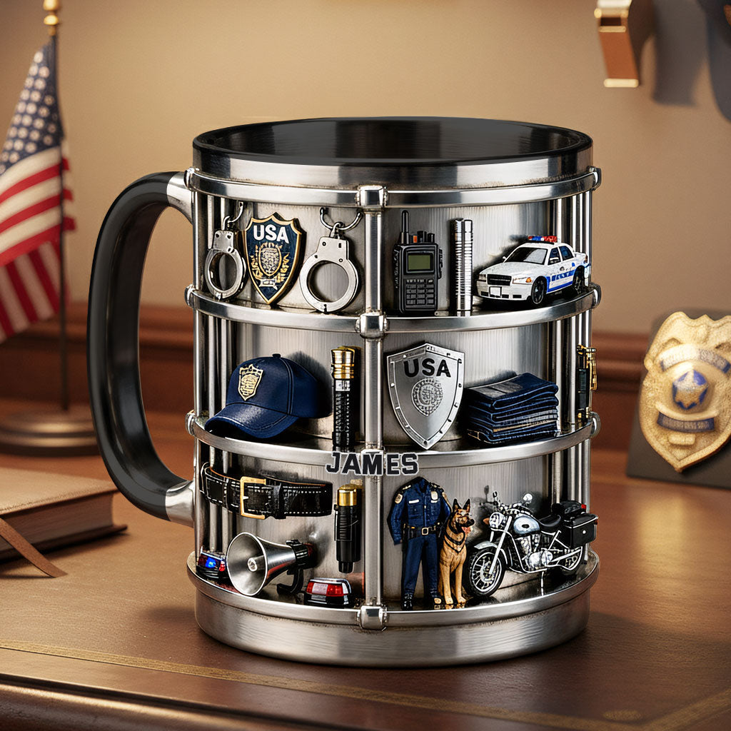 Servir et protéger - Mug et sous-verre personnalisés « Officier de police »