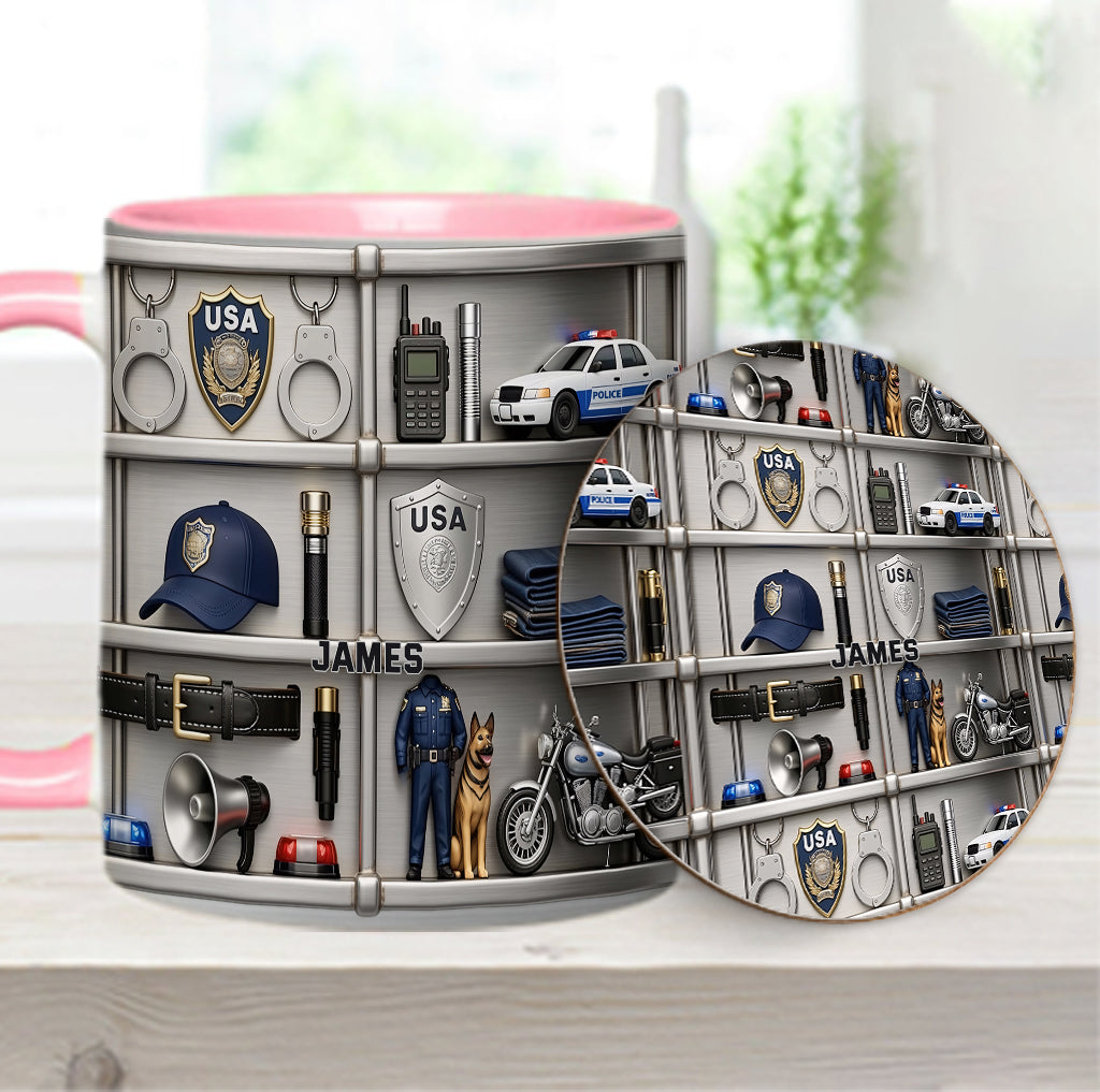 Servir et protéger - Mug et sous-verre personnalisés « Officier de police »