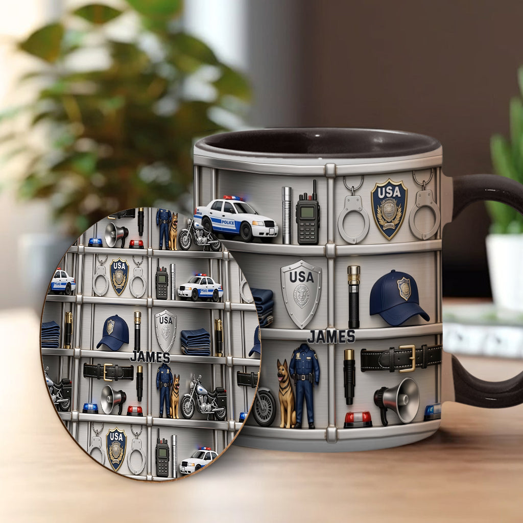 Servir et protéger - Mug et sous-verre personnalisés « Officier de police »
