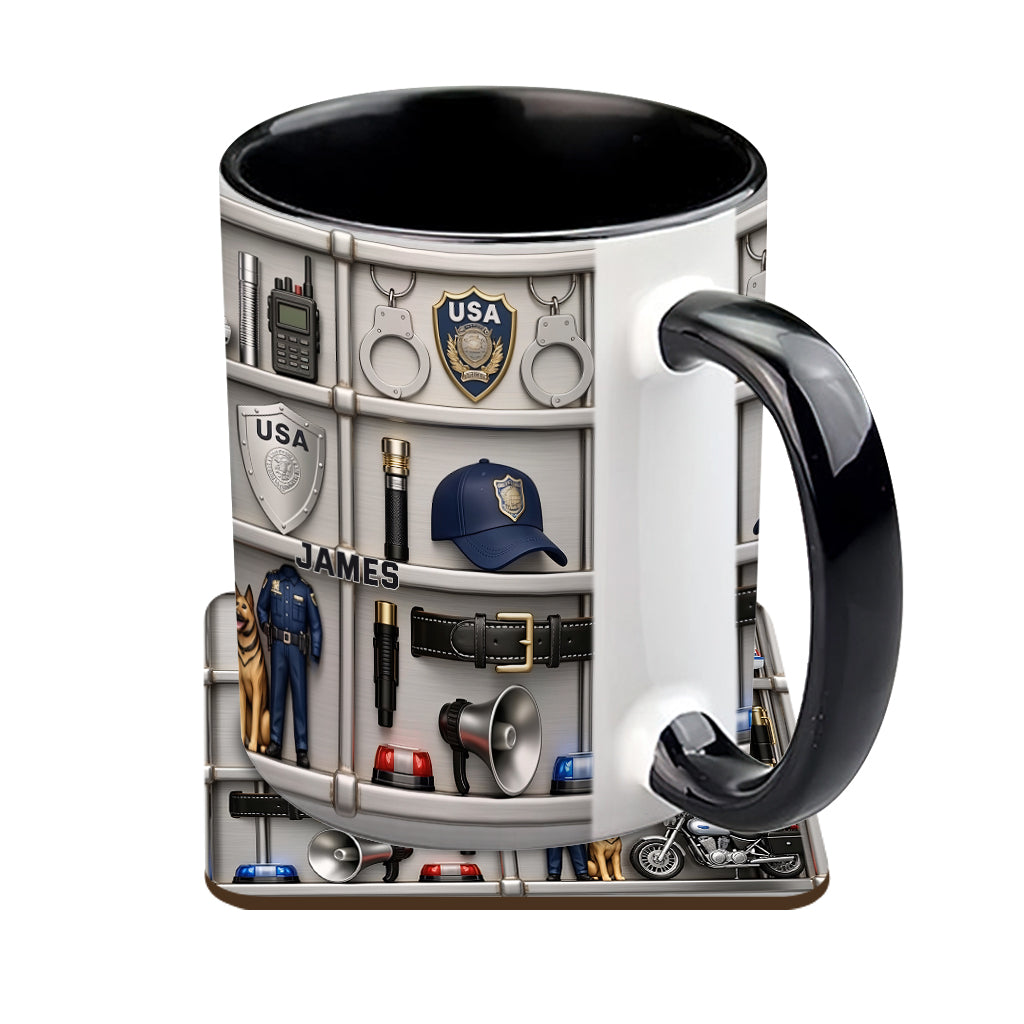 Servir et protéger - Mug et sous-verre personnalisés « Officier de police »