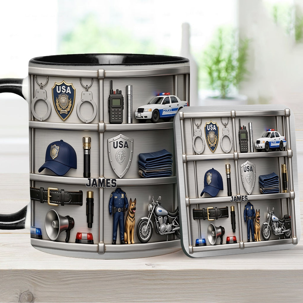 Servir et protéger - Mug et sous-verre personnalisés « Officier de police »