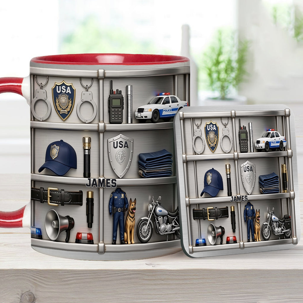 Servir et protéger - Mug et sous-verre personnalisés « Officier de police »