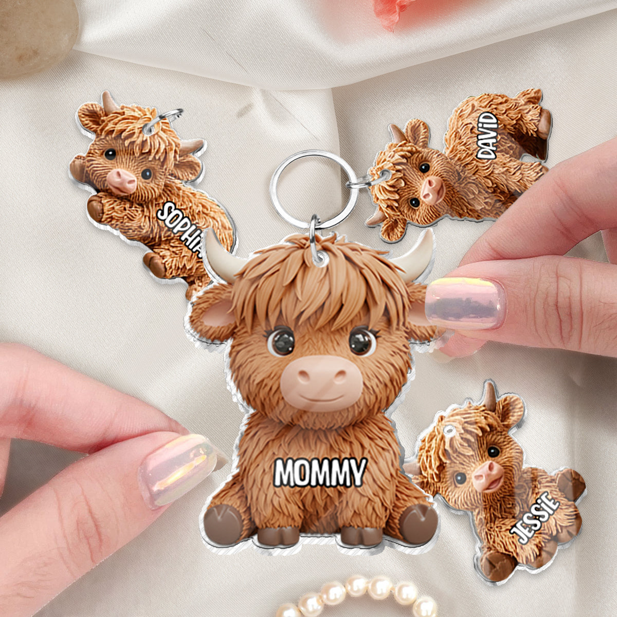 Maman vache des Highlands - Porte-clés personnalisé avec breloques