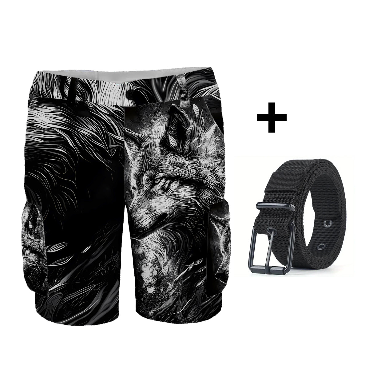 Strong Wolf - Personalized Wolf Cargo Shorts With Belt
