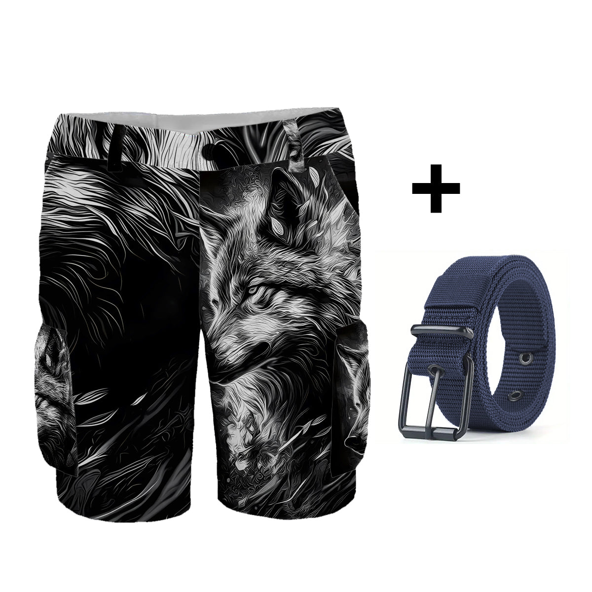 Strong Wolf - Personalized Wolf Cargo Shorts With Belt