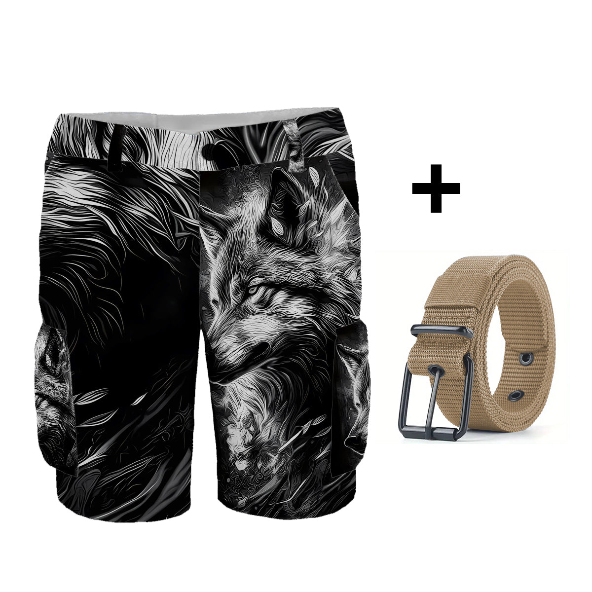 Strong Wolf - Personalized Wolf Cargo Shorts With Belt