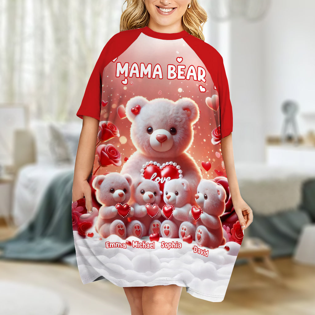 Mama Bear - Personalized Mother Sleep T-shirt Dress