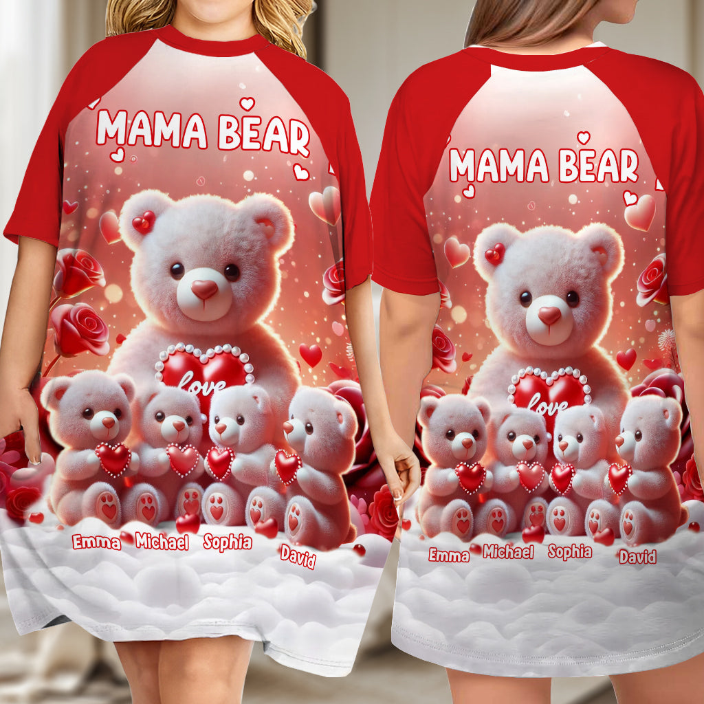 Mama Bear - Personalized Mother Sleep T-shirt Dress