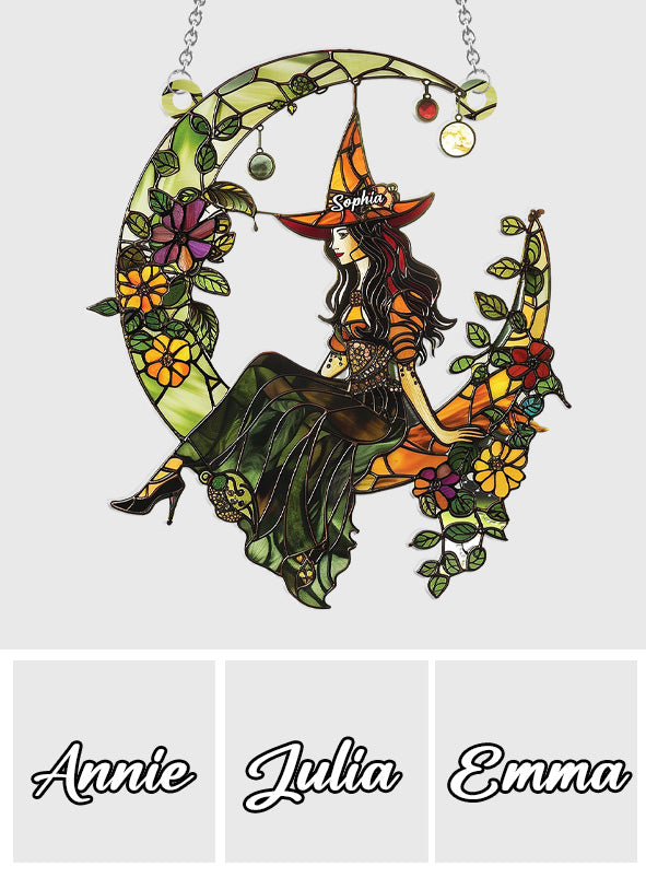 Witch And Moon - Personalized Witch Window Hanging Suncatcher Ornament