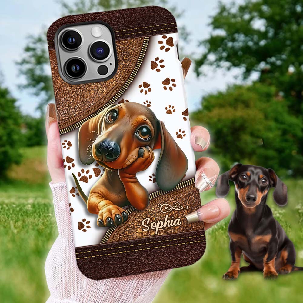 Coque de téléphone personnalisée avec un adorable teckel et un motif intégral de chien