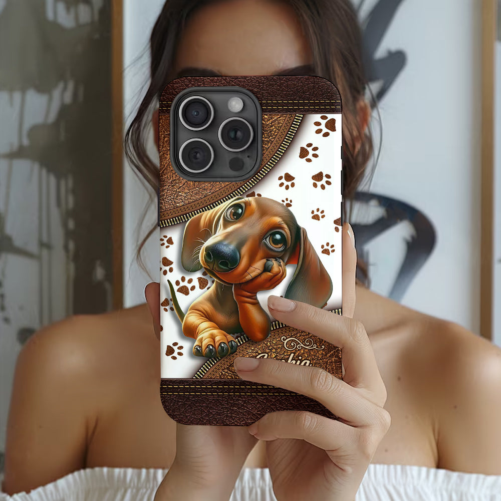 Coque de téléphone personnalisée avec un adorable teckel et un motif intégral de chien