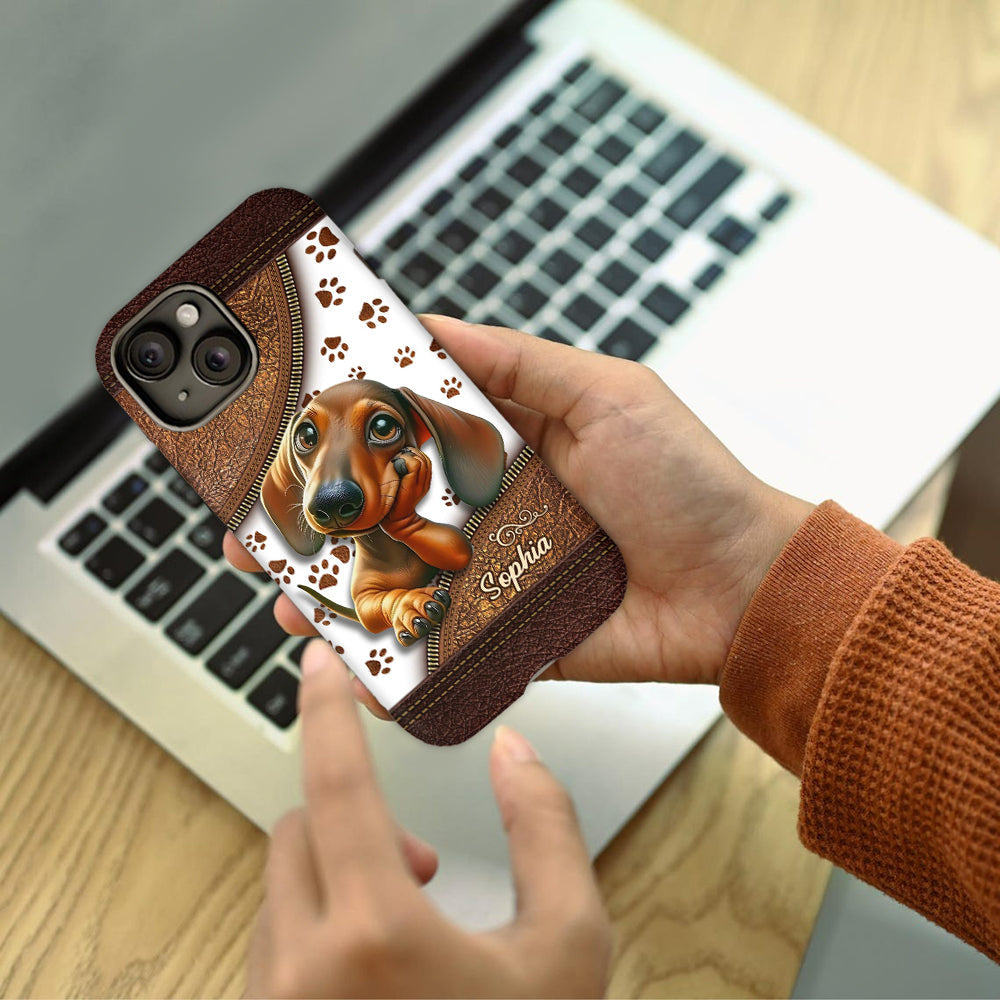 Coque de téléphone personnalisée avec un adorable teckel et un motif intégral de chien
