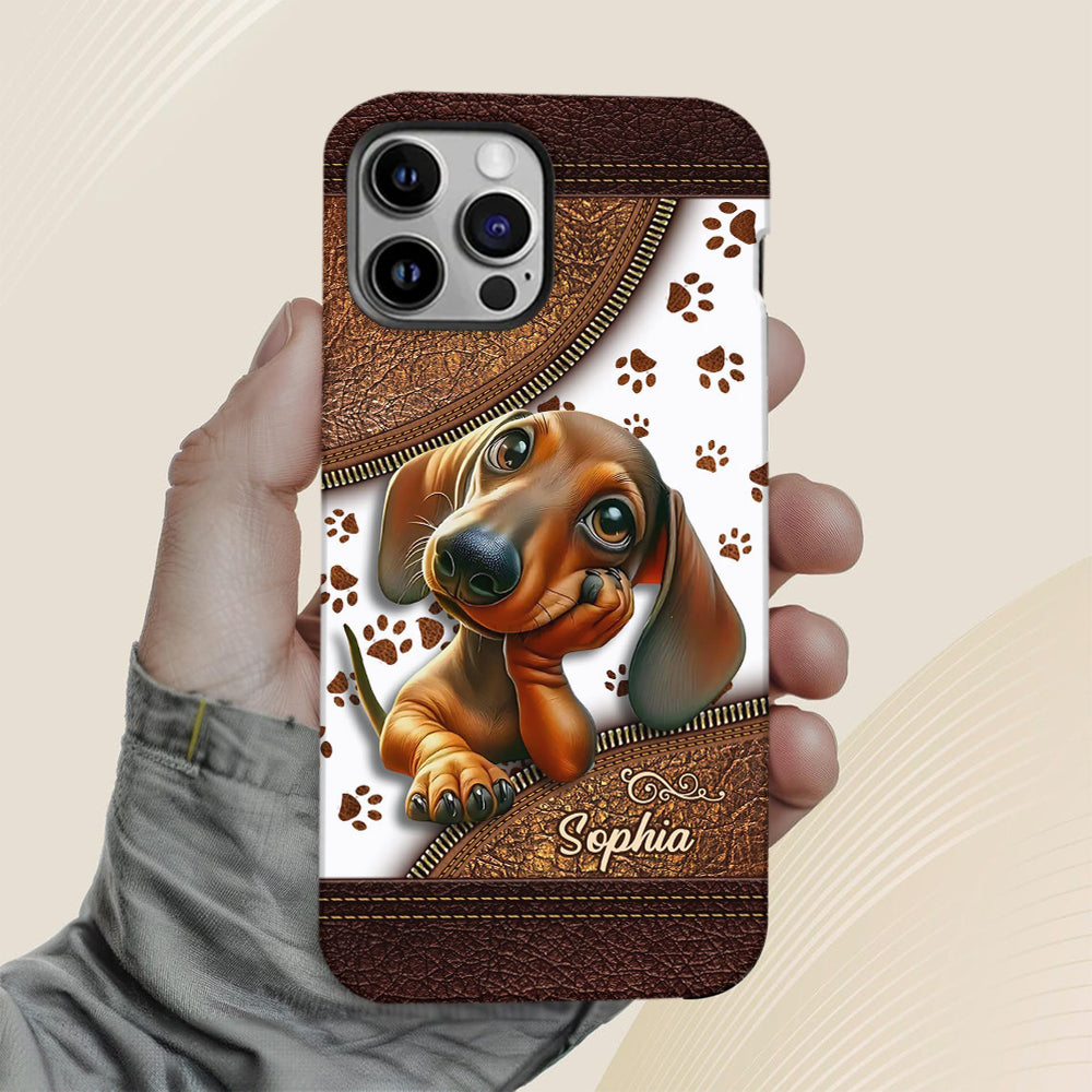 Coque de téléphone personnalisée avec un adorable teckel et un motif intégral de chien