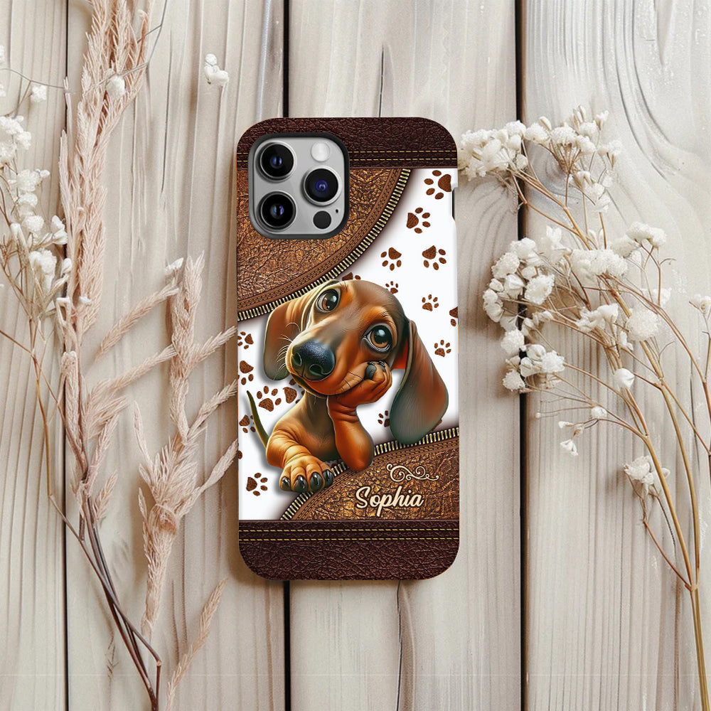 Coque de téléphone personnalisée avec un adorable teckel et un motif intégral de chien
