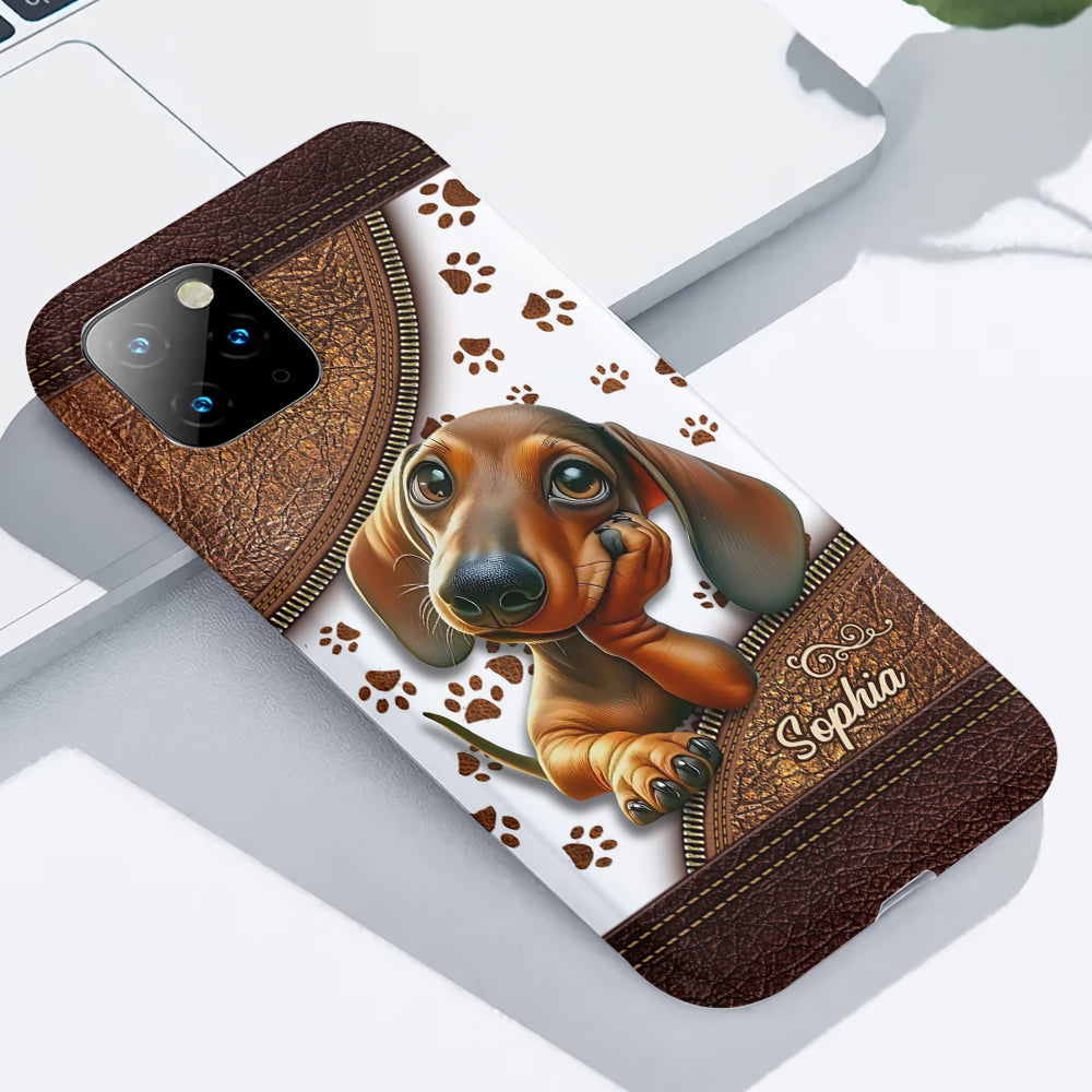 Coque de téléphone personnalisée avec un adorable teckel et un motif intégral de chien