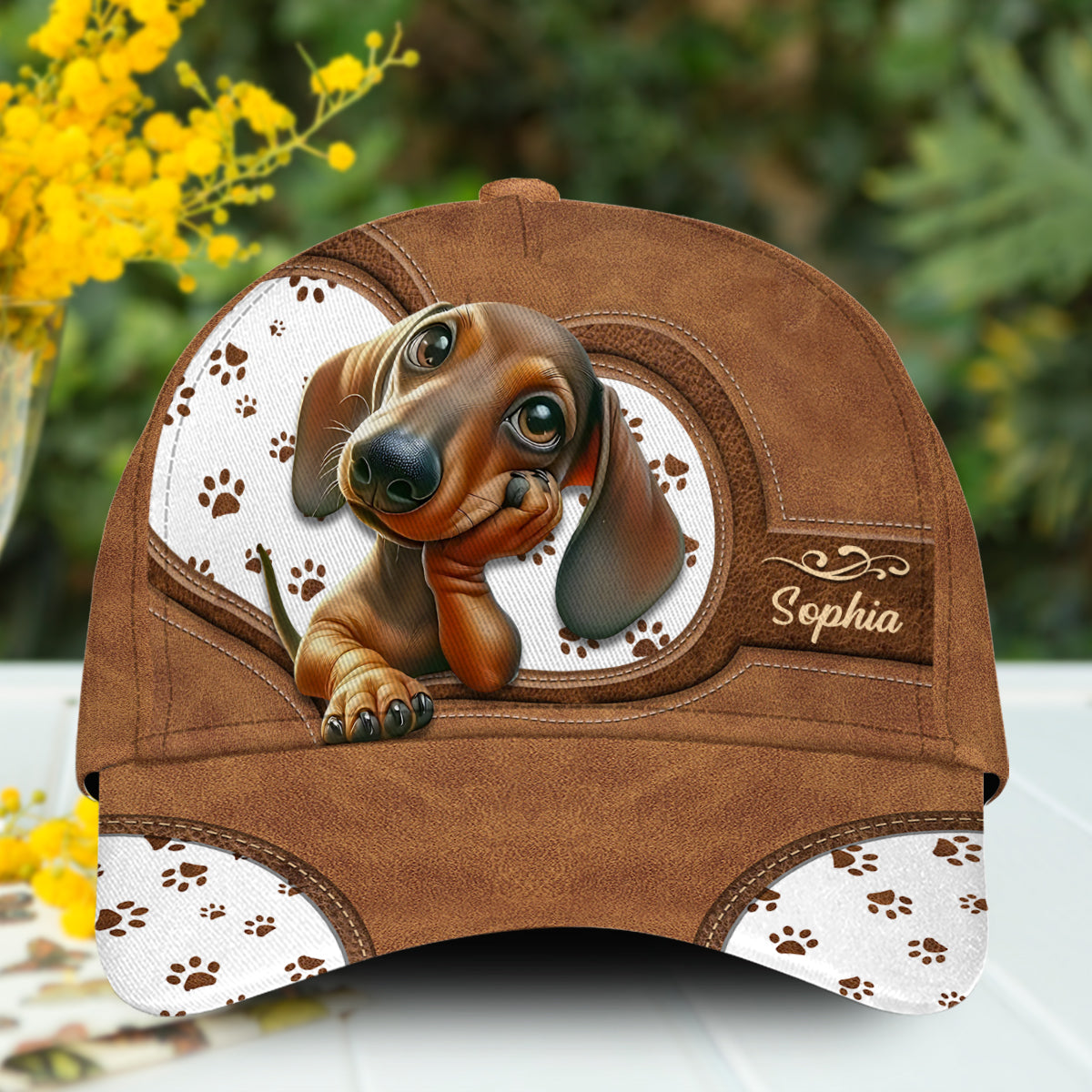 Casquette classique personnalisée pour chien avec un adorable teckel