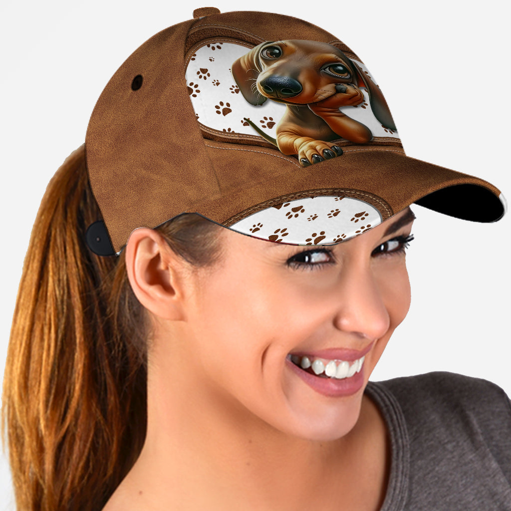 Casquette classique personnalisée pour chien avec un adorable teckel
