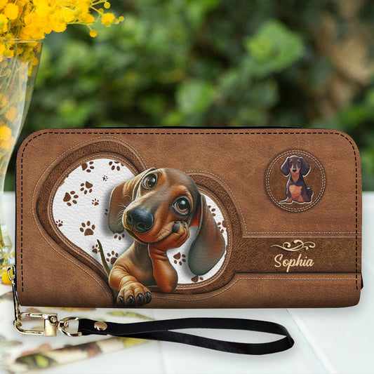 Cute Dachshund - Personalized Dog Leather Long Wallet