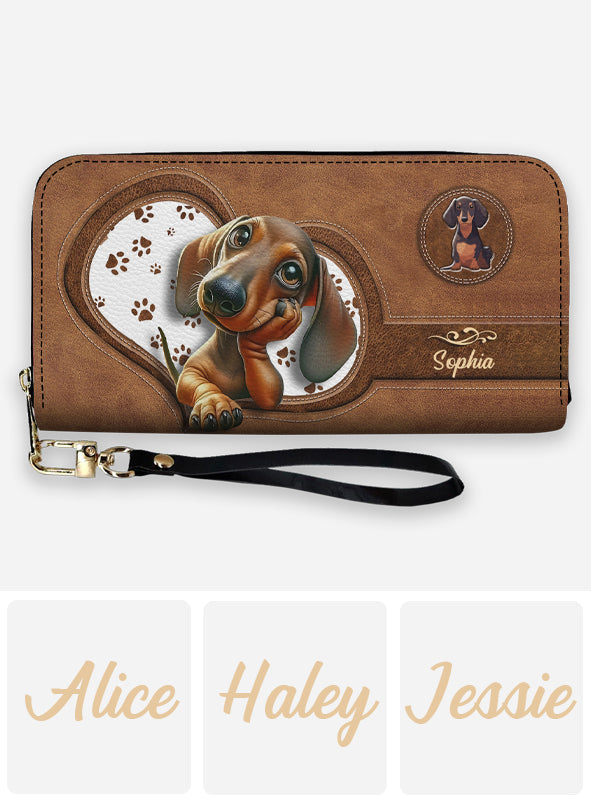 Cute Dachshund - Personalized Dog Leather Long Wallet
